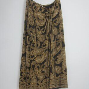 Vtg Emanuel Ungaro Womens M Brown Black Paisley Silk Faux Wrap Midi Skirt 30"